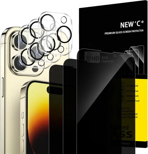 Vista 9 de NEW'C 3x Protector de privacidad para pantalla de iPhone 13 (15,49 cm) + 3x Protector de lente de cámara, protección del sensor, película de vidrio