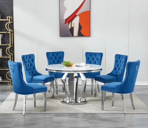 Vista 27 de Juego de mesa de comedor de mármol sintético de oro blanco de 47 pulgadas para 2, juego de mesa de comedor de cocina de 3 piezas, juego de mesa