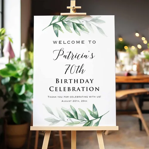 Vista 12 de Cartel de bienvenida de celebración de cumpleaños con purpurina dorada impresa (no lámina real), letrero decorativo personalizado para fiesta