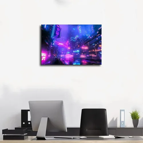 Vista 3 de ZMLIS Cyberpunk Urban Subculture Wall Art – Futuristic Neon City Poster – Edgy Retro-Futuristic Home Decor Canvas Wall Art Print Poster For Home