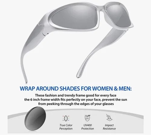 Vista 9 de Gafas de sol envolventes de moda urbana para mujeres y hombres, tonos ovalados de moda