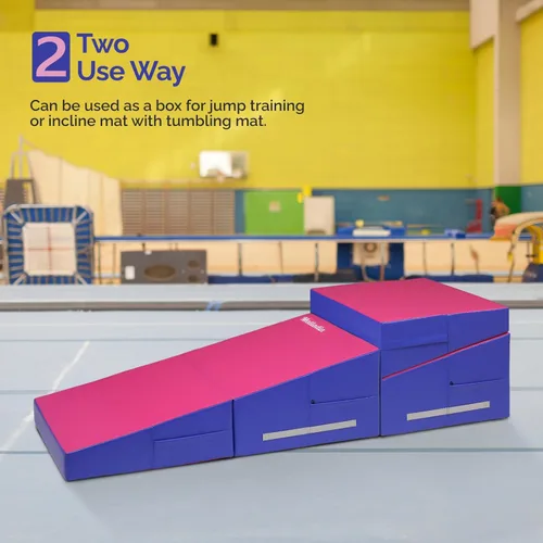 Vista 5 de Matladin Incline - Tapete de gimnasia con cuña de queso, 48 x 24 x 14 pulgadas, plegable, para niños y niñas, entrenamiento en casa