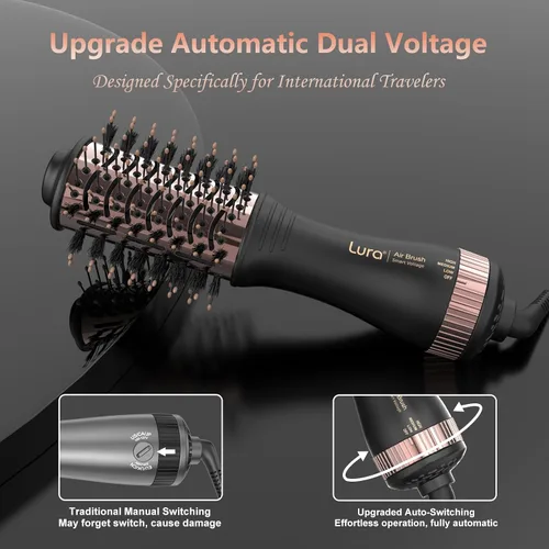 Vista 2 de Cepillo secador de pelo automático de doble voltaje con enchufe europeo, cepillo secador de pelo de viaje con bolsa de viaje, mini cepillo secador