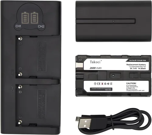Vista 2 de Paquete de baterías recargables NP-F550 NP-F570 NP-F530 NP-F330 con 2 baterías batería compatible con cargador LED Batería recargable de iones