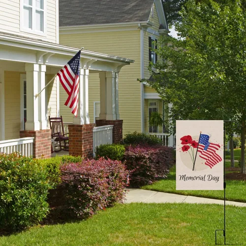 Vista 2 de Bandera de lino para el jardín del Día de los Caídos de Estados Unidos, decoración de festival patriótico americano, amapola de lino para interiores