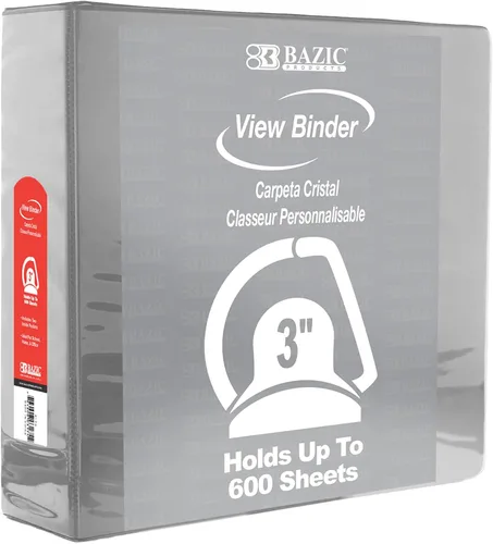 Vista 20 de BAZIC Products Carpeta de 3 anillos de 3 pulgadas, organizador de anillos en D inclinados, color negro, capacidad para 600 hojas de papel