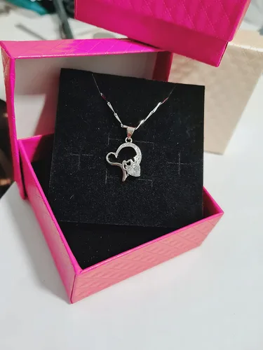 Vista 5 de NUIE - Collar con colgante de plata de ley 925 con forma de corazón y cristal rosa para el día de San Valentín cumpleaños regalo