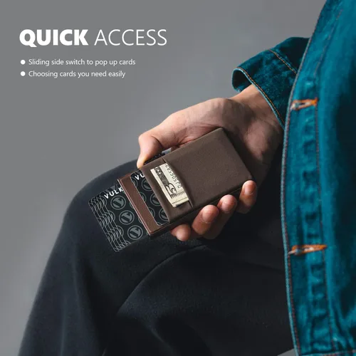 Vista 33 de VULKIT Billetera minimalista con ventana de identificación y bolsillo EDC con bolsillo desplegable para tarjetas de crédito y bloqueo RFID, diseño