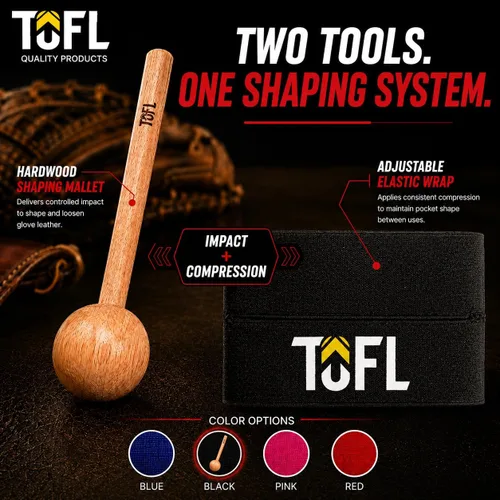 Vista 2 de TOFL Baseball Glove Break-in Kit, Wooden Mallet & Wrap - Color Options