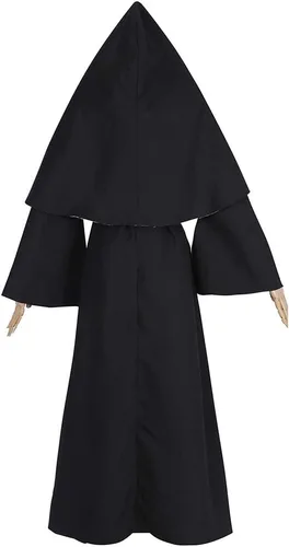 Vista 3 de CR ROLECOS - Disfraz de monja de terror de talla grande, disfraz de sacerdote para Halloween, color negro