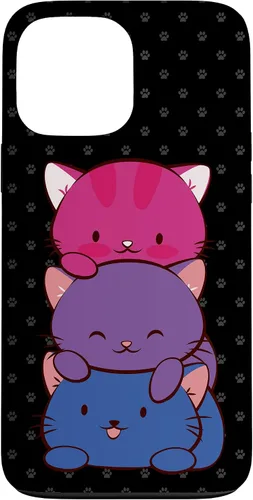 Vista 23 de Funda para iPhone 16 Bisexual Pride Kawaii Kitty Cat Stack Anime