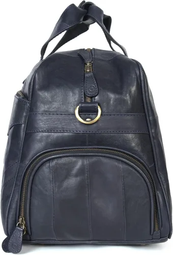 Vista 7 de Aaron Leather Goods - Bolsa de viaje de cuero para hombre con 2 compartimentos para zapatos debajo del asiento, Azul marino, Estilo clásico
