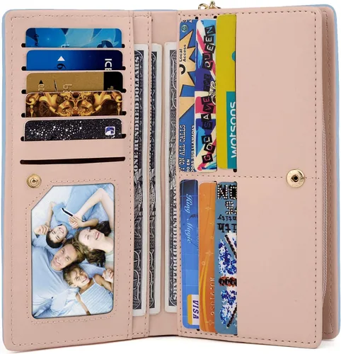 Vista 4 de UTO Cartera de piel sintética para mujer, de gran capacidad, colgante de gato, soporte para teléfono, organizador de chequera, con cremallera