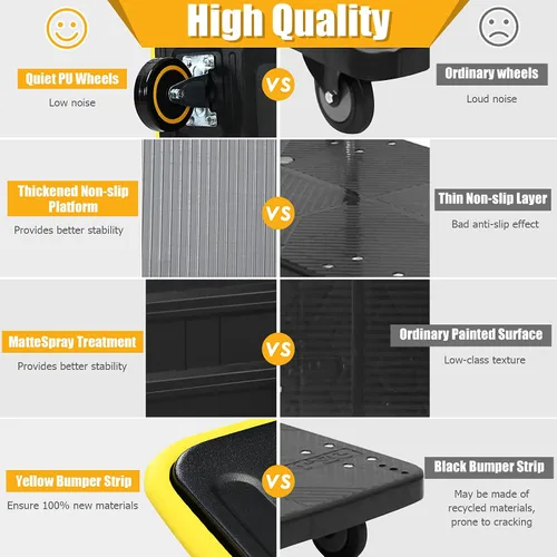 Vista 4 de Goplus Carrito de plataforma plegable, carrito de plataforma de mano con ruedas de 330 libras, carrito de mano para carga, amarillo
