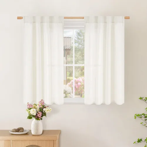 Vista 144 de BGment Cortinas cortas de lino marfil de 36 pulgadas de largo para ventanas de cocina, pequeñas cortinas texturizadas rústicas para café sobre