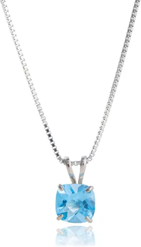 Vista 16 de MAX + STONE 925 Sterling Silver Cushion Cut Birthstone Necklace for Women 6mm Hypoallergenic Solitaire Necklace Gemstone Pendant Necklaces with