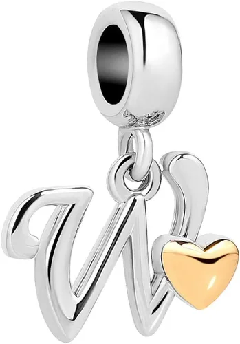 Vista 23 de Abalorio de letra inicial de la A a la Z para pulseras Pandora para mujeres, alfabeto familiar, corazón dorado, Navidad, cumpleaños