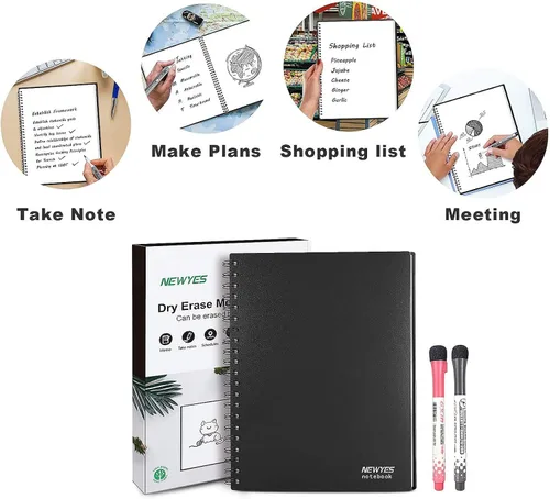Vista 7 de NEWYES Cuaderno de Pizarra Blanca Borrable Cuaderno de Reuniones de Borrado en Seco Pizarra Blanca para Reuniones, Negocios, Oficina, Hogar (A4)