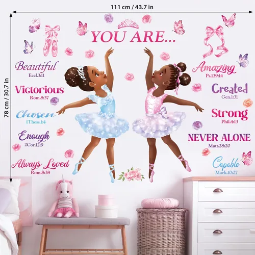 Vista 5 de DECOWALL SG2-2319 Chica Negra Bailarina Mágica Pegatinas de Pared Calcomanías Afro Arte Mujeres Inspirador Dormitorio Guardería Regalo Hermosa Sala