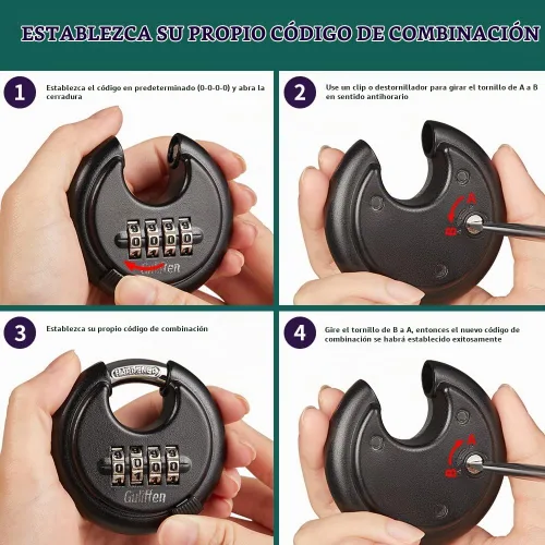 Vista 4 de Guliffen Cerradura combinada para exteriores para unidad de almacenamiento, bloqueo de disco resistente a la intemperie para cobertizos, puertas