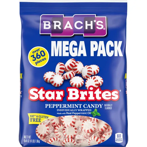 Vista 9 de Brach's Star Brites, caramelo de Navidad, menta, envuelto individualmente, hecho con aceite de menta real, 64 onzas, 360