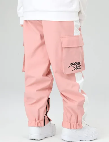 Vista 5 de SEARIPE Pantalones de esquí impermeables para mujer, a prueba de viento, para invierno, cálidos, desmontables, para snowboard