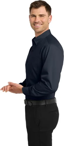 Vista 5 de Port Authority Camisa de popelina sin preocupaciones de manga larga Azul marino