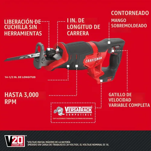 Vista 8 de CRAFTSMAN V20 Kit combinado de herramientas eléctricas inalámbricas de 4 herramientas con 2 baterías y cargador (CMCK400D2)