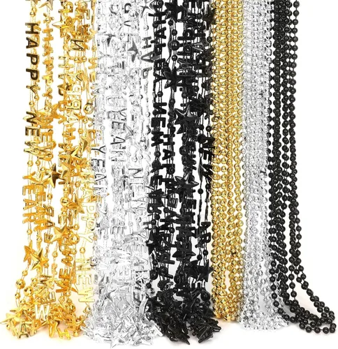 Vista 9 de JULBEAR 30 piezas de collares del Día de San Patricio, collares de cuentas metálicas verdes de trébol de trébol para suministros de fiesta de Mardi