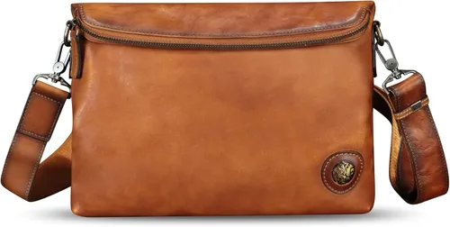 Vista 2 de IVTG Bolso bandolera de cuero genuino y bolso de mano para hombres y mujeres, bolso de hombro de cuero cruzado con correa