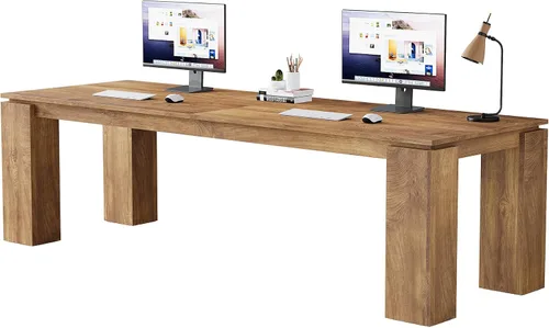 Vista 8 de Tribesigns Escritorio de madera para dos personas de 86 pulgadas, moderno escritorio doble para computadora, mesa de estación de trabajo extra larga