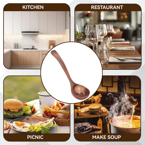 Vista 7 de Cucharón de madera para sopa, cuchara de madera de 10.63 pulgadas para cocinar, cuchara de servir de madera de mango largo, cuchara de madera