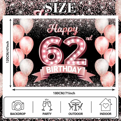 Vista 158 de Cartel de feliz cumpleaños décimo oro rosa, telón de fondo, saludos a 10 años, globos de confeti, decoración temática para niñas de 10 años