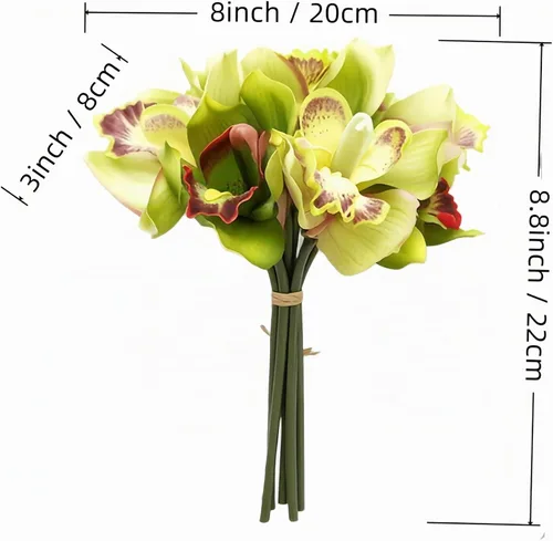 Vista 6 de Paquete de 7 tallos de orquídea Cymbidium de flores artificiales (verde)