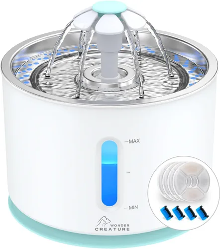 Vista 8 de Wonder Creature Fuente de agua para gatos, tapa de acero inoxidable, 81 oz