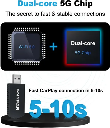 Vista 2 de Adaptador inalámbrico Carplay para iPhone, chip 5G de doble núcleo que se conecta automáticamente en segundos sin latencia, diseño de ventilación