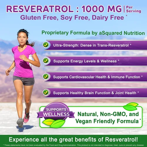 Vista 2 de 100% Resveratrol Natural - 1000mg Por Porción Fuerza Máxima (180 Cápsulas) Suplemento Antioxidante, Píldoras de Trans-Resveratrol para la Salud