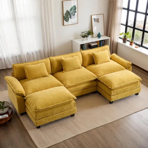 Vista 42 de Sofá Seccional, Sofá Modular Cloud con Otomana, Sofás Cama de Asiento Profundo con Almohadas Decorativas, Cómodo Sofá de Dos Plazas de Chenilla