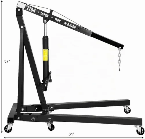 Vista 7 de Goplus - Grúa plegable para motor con capacidad para 2 toneladas, plataforma elevadora, para taller, de acero resistente y 6 ruedas de hierro