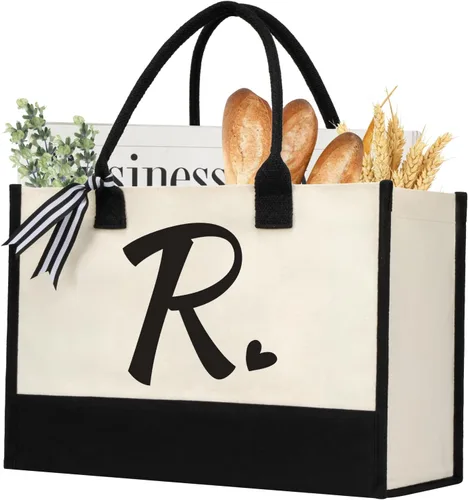 Vista 34 de shenee Initial Canvas Tote Bag, Personalized Beach Bags Gift for Women