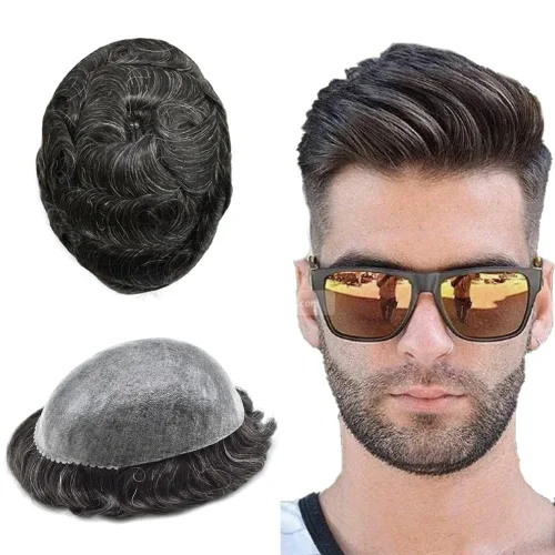 Vista 33 de Toupee para hombres Sistema de reemplazo de cabello humano real para hombres Completo PU Mens Hairpiece de aspecto natural para hombre piezas