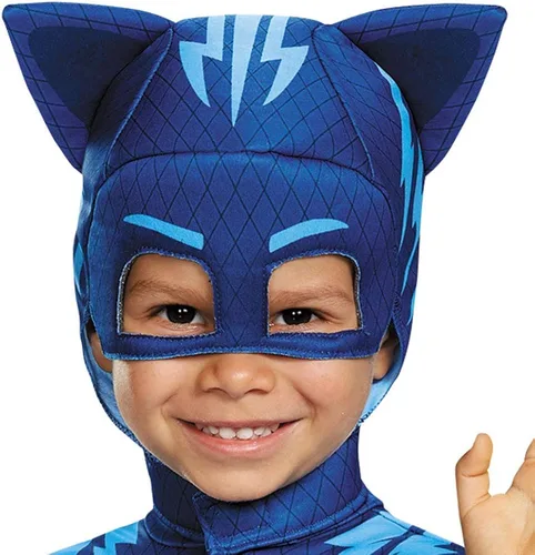 Vista 6 de Disguise PJ Masks - Disfraz de Catboy, traje de lujo para niños con luz y máscara de personaje, talla M (3T-4T) azul (100209M) y disfraz clásico