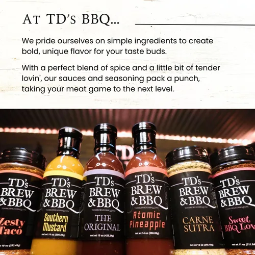 Vista 9 de TD's Brew & BBQ "ATOMIC PINEAPPLE" Salsa/tds brew y barbacoa/piña/chile/salsa de barbacoa/salteado/dulce y picante