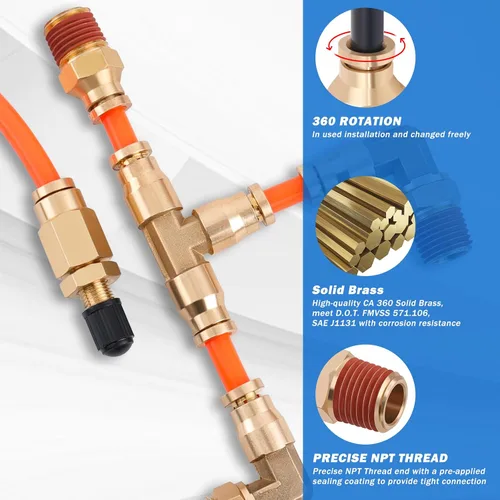 Vista 5 de Kit de línea de aire DOT de 1/4 pulgadas para kit de suspensión de bolsa de resorte de aire con accesorios, línea de aire PA DOT de 25 pies