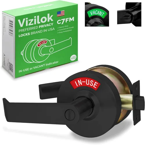 Vista 11 de VIZILOK Cerradura de puerta comercial para privacidad del baño, seguridad, indicador de ocupación vacante estándar en cromo satinado, grado ANSi 2