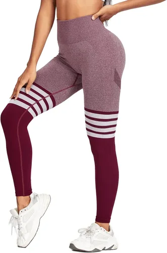 Vista 2 de SEASUM, Leggings de cintura alta con contorno de sonrisa, sin costuras, para entrenamiento, gimnasio, Yoga. Pantalones deportivos