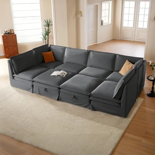 Vista 28 de Juego de sofá de 2 piezas de gran tamaño de 125 pulgadas para sala de estar, funda extraíble lavable, cómodo sofá nube de 3 plazas y sofá biplaza
