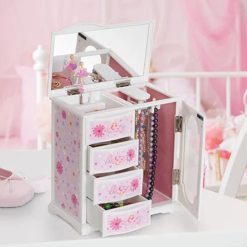 Vista 6 de Mele & Co. Caja para guardar joyería con forma de armario, con margaritas y brillos