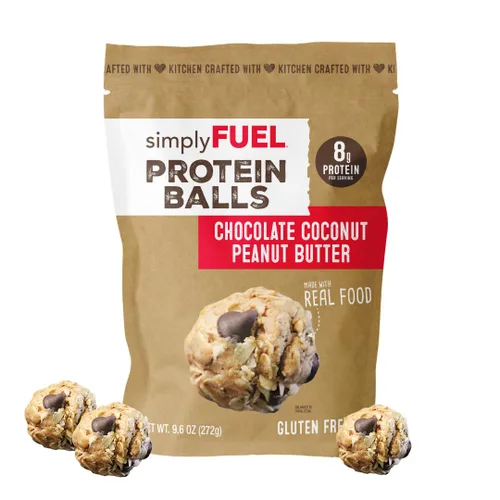 Vista 12 de simplyFUEL - Bolas de proteína de alimentos integrales con probióticos, bocadillos de chocolate y almendras y coco, 0.28 oz de proteína, bolas