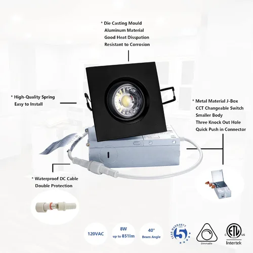 Vista 4 de POPANU Paquete de 6 luces empotrables LED cardán de 3 pulgadas, downlight Negro